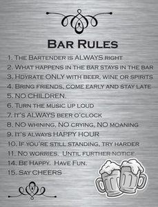 Bar Rules - Brushed Aluminum Sign for Home Pub
