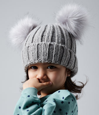 Faux Fur Double Pom Pom Beanie - Infant Hat