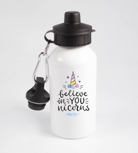 Believe in YOU nicorns - Unicorns - Aluminum Water Bottle - 650ml - White