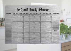 Monthly Magnetic Family Planner - Brushed Aluminium - A4 Size