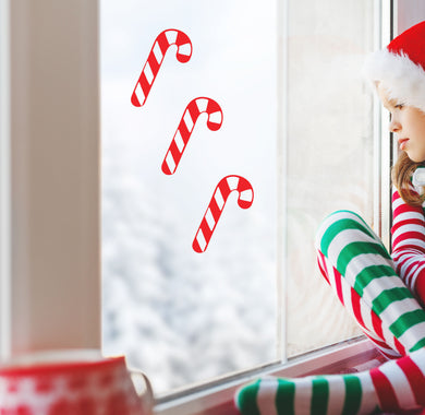 Candy Cane - Set of 3 - Christmas Wall / Window Sticker
