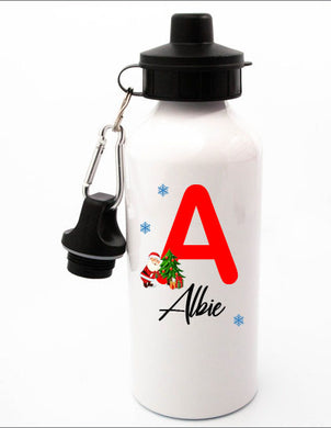Personalised Name and Initial Christmas Xmas Water Bottle