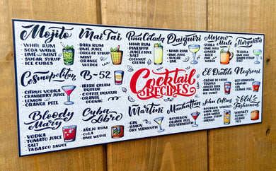 Classic Cocktail Recipes Bar Sign