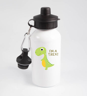Cute Dinosaur T-Rex - Aluminum Water Bottle - 650ml - White