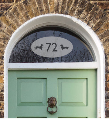 House Number & Dogs Sticker  - Frosted Etch Effect Oval