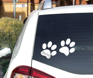 Dog Paw Prints with Name - Car Sticker