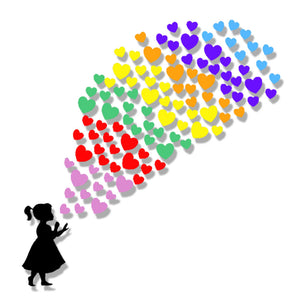 Child Blowing Rainbow Heart Stickers - Choose Your Silhouette