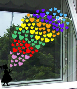 Child Blowing Rainbow Heart Stickers - Choose Your Silhouette