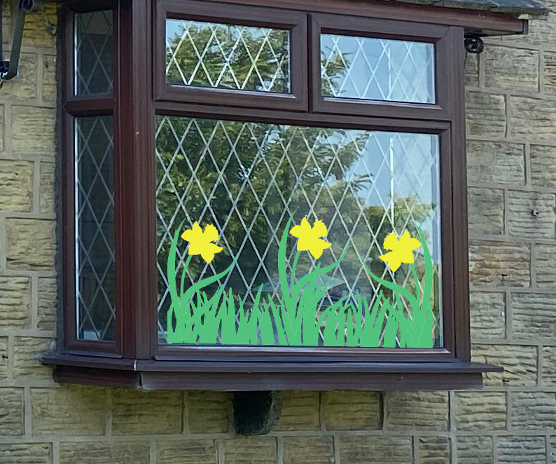Spring Grass And Daffodil Display  - Easter Vinyl Decoration