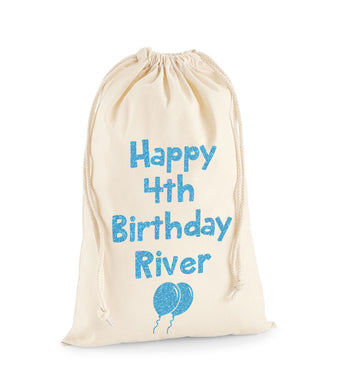 Personalised Name And Age Sack With Balloons -Birthday Sack