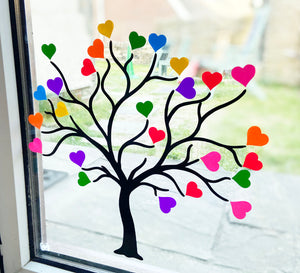 Tree With Rainbow Hearts Vinyl Sticker - Create Window, Wall or Glass Display