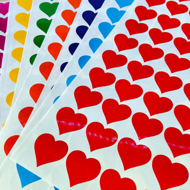 Large Rainbow Heart Stickers - Window Glass Decorating - 420 Stickers 7 Colours