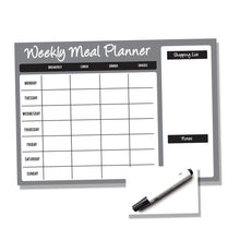 Load image into Gallery viewer, Weekly Wipe Clean Metal A4 or A3 Meal / Food Planner - Black and Grey