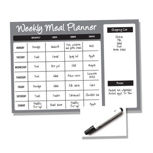 Weekly Wipe Clean Metal A4 or A3 Meal / Food Planner - Black and Grey