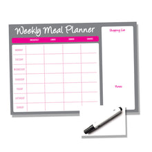 Load image into Gallery viewer, Weekly Wipe Clean Metal A4 or A3 Meal / Food Planner - Pink and Grey