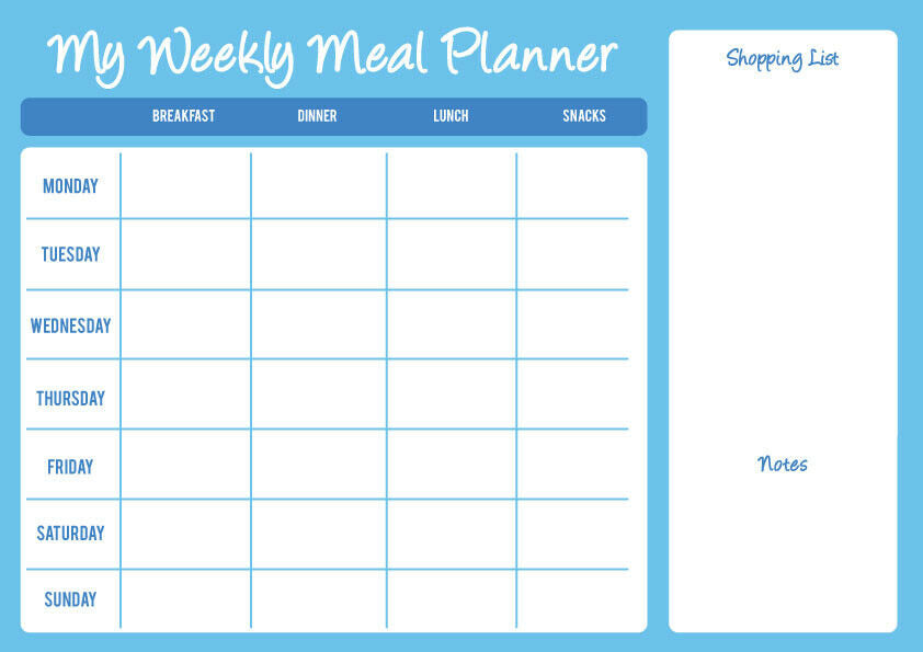 Weekly Wipe Clean Metal A4 Meal / Food Planner - Blue – Rewarding Designs