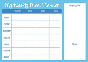 Weekly Wipe Clean Metal A4 Meal / Food Planner - Blue