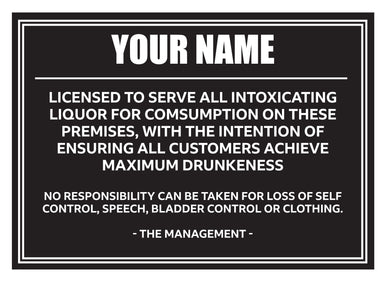 Personalised Aluminum Bar Pub Man Cave Sign - Joke License