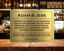 Load image into Gallery viewer, Personalised Brushed GOLD Colour Aluminium Bar Pub Man Cave Sign - Joke License