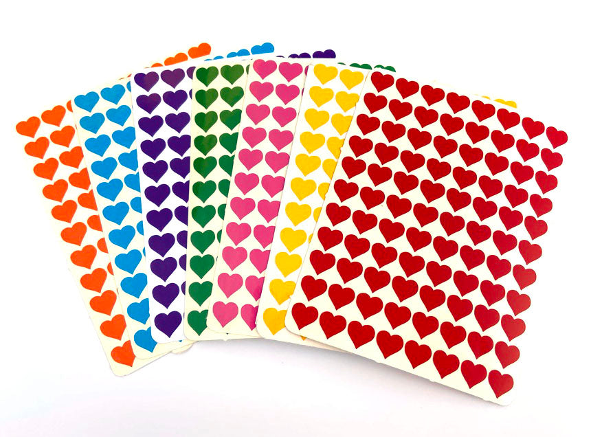 2cm Rainbow Heart Stickers Window Glass Decorating - 616 Stickers 7 Colours