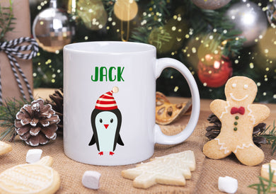 Personalised Name Christmas Xmas Mug - Penguin
