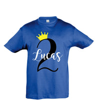 Load image into Gallery viewer, Personalised Name and Age T-shirt Featuring A Crown - Birthday T-shirt
