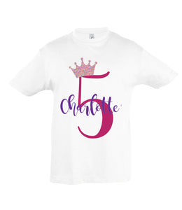 Personalised Name and Age T-shirt Featuring A Crown - Birthday T-shirt