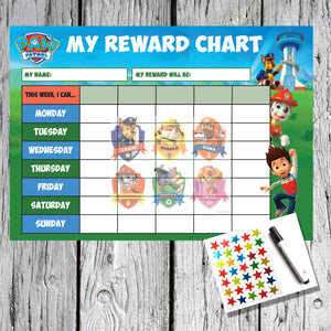 Paw Patrol Kids A4 Reward Sticker Chart