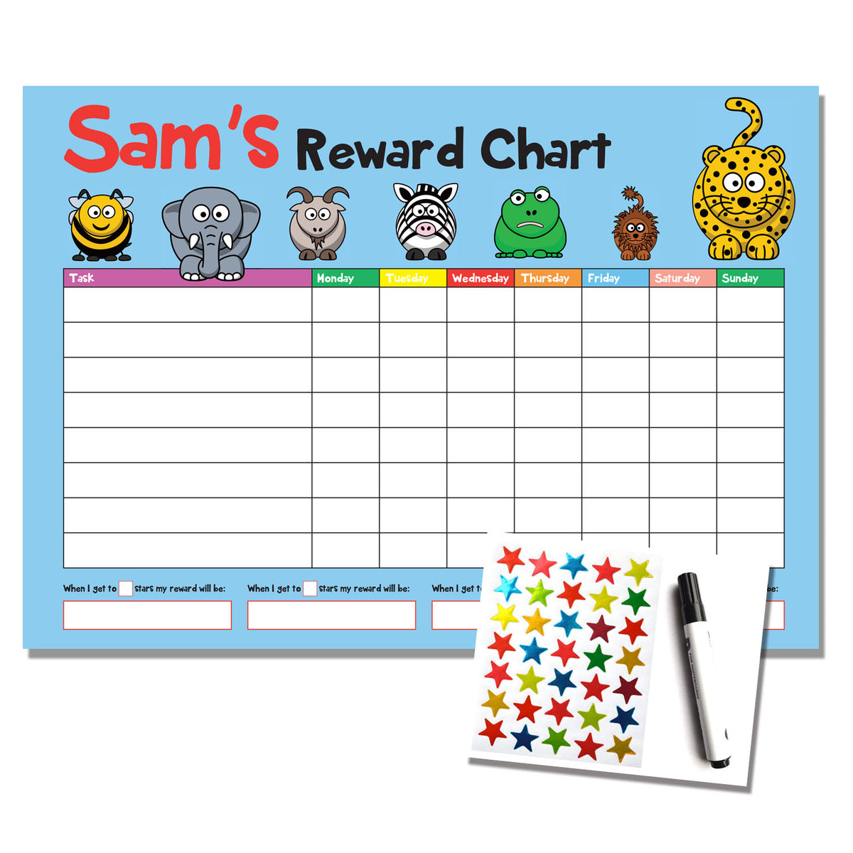 Personalised A4 Animal Design Reward Chart – Rewarding Designs