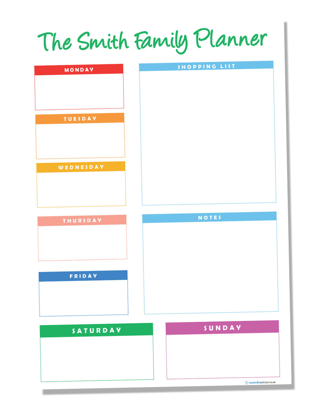 Personalised A3 Metal Meal Planner - A3 Size - Magnetic - Family Organiser
