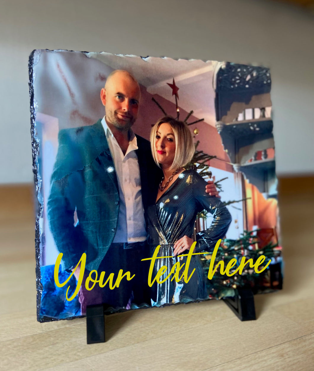 Personalised Photo Stone Slate With Text - 20cm x 20cm
