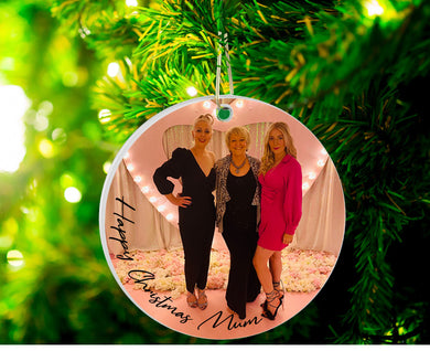 Personalised Photo with Text Christmas Tree Bauble - Ceramic Hanging