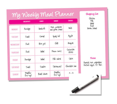 Weekly Wipe Clean Metal A4 Meal / Food Planner - Pink