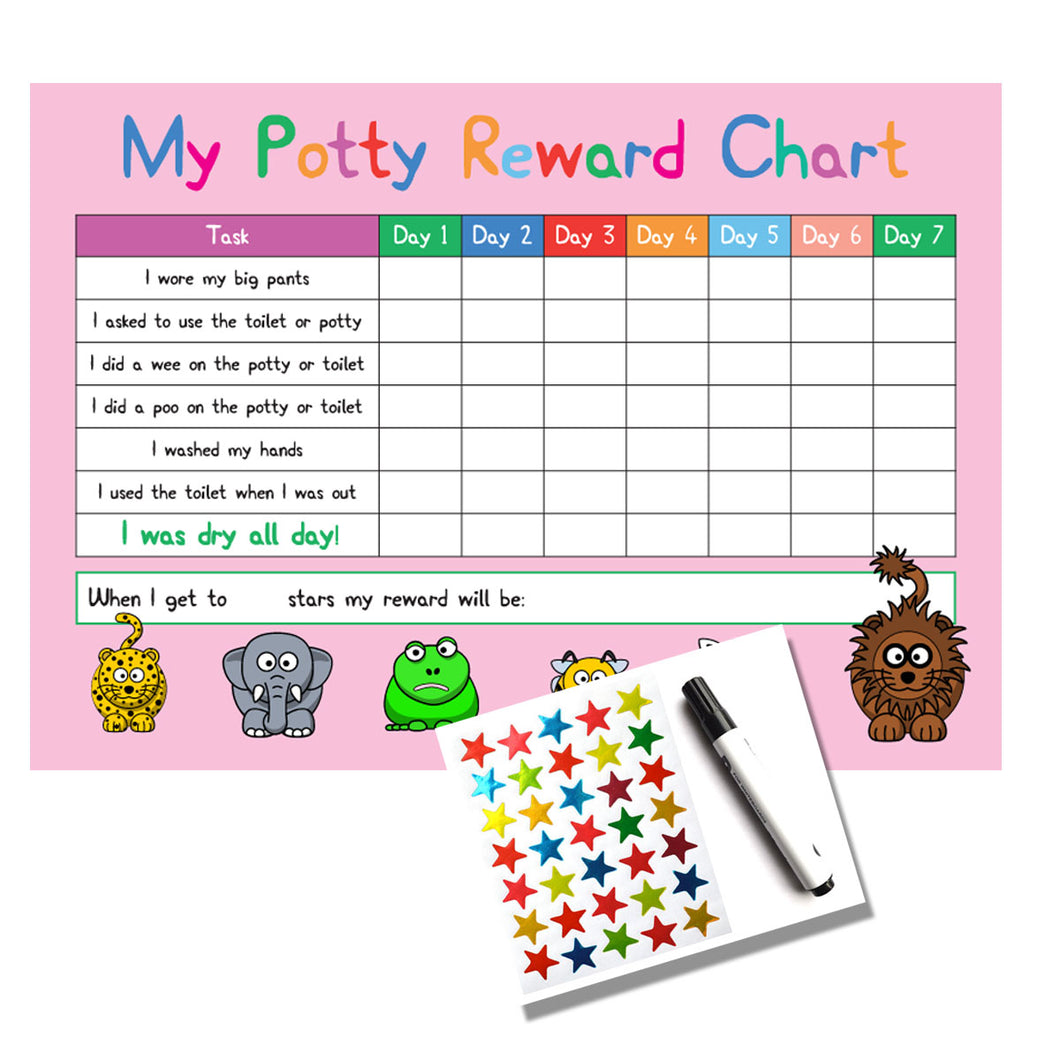 Pink Potty / Toilet Training Animal Design A4 Reward Chart