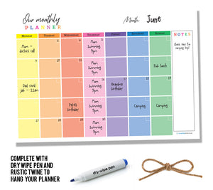 Hanging Wipe Clean Monthly Family Planner - A3 Size