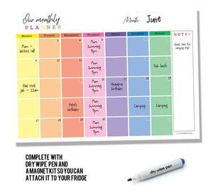 Magnetic Wipe Clean Monthly Family Planner - A3 Size