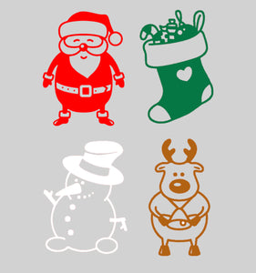Santa, Stocking, Snowman and Reindeer - Set of 4 - Christmas Wall / Window Sticker