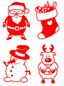 Santa, Stocking, Snowman and Reindeer - Christmas Wine Glass Stickers