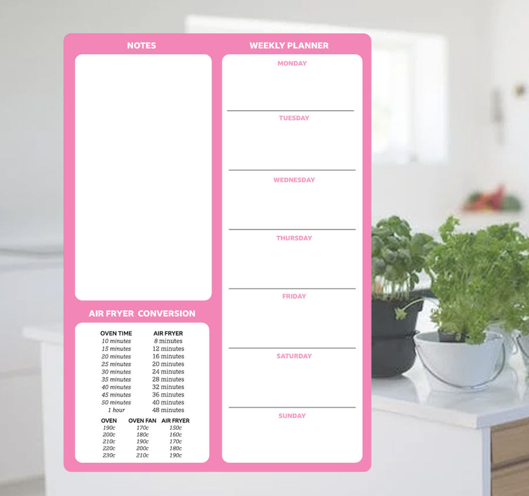 Weekly Magnetic Planner with Air Fryer Conversion Chart - A4 - Pink