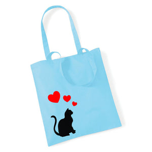 Sitting Cat with Hearts - Tote Bag