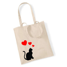 Load image into Gallery viewer, Sitting Cat with Hearts - Tote Bag