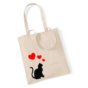 Sitting Cat with Hearts - Tote Bag