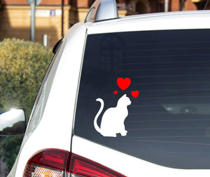 Sitting Cat With 3 Hearts - Car Sticker