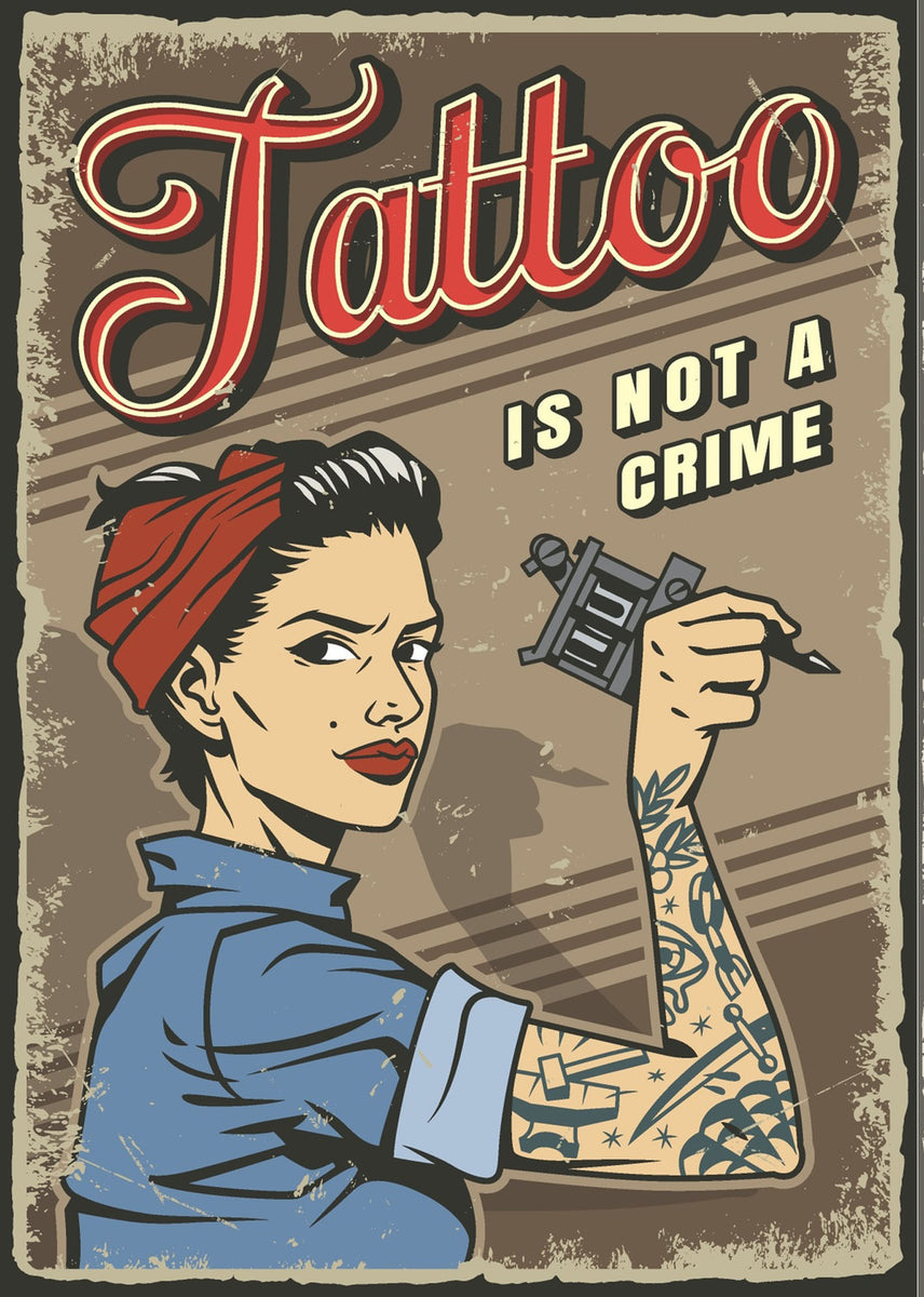 Retro Aluminium Sign Pinup Girl Bar Pub - Tattoo Is Not A Crime ...