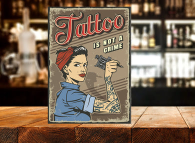 Retro Aluminium Sign Pinup Girl Bar Pub - Tattoo Is Not A Crime