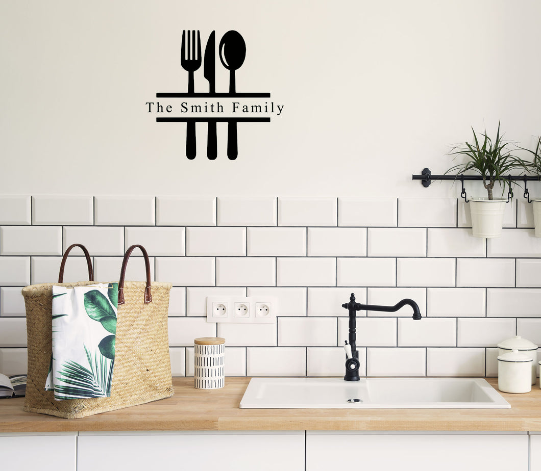 Personalised Family Name With Utensils - Kitchen Dining Wall Art
