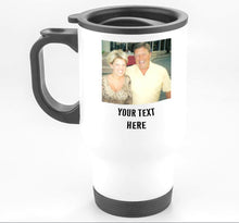 Load image into Gallery viewer, Personalised Photo Travel Mugs With Text