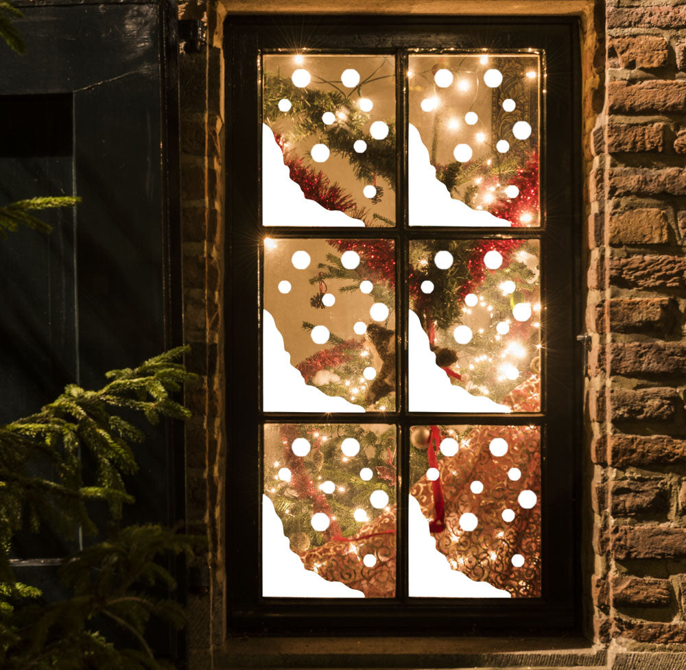 6 x Christmas Snow Corner Stickers with Snow Blobs Window- 20cm - Peel & Stick